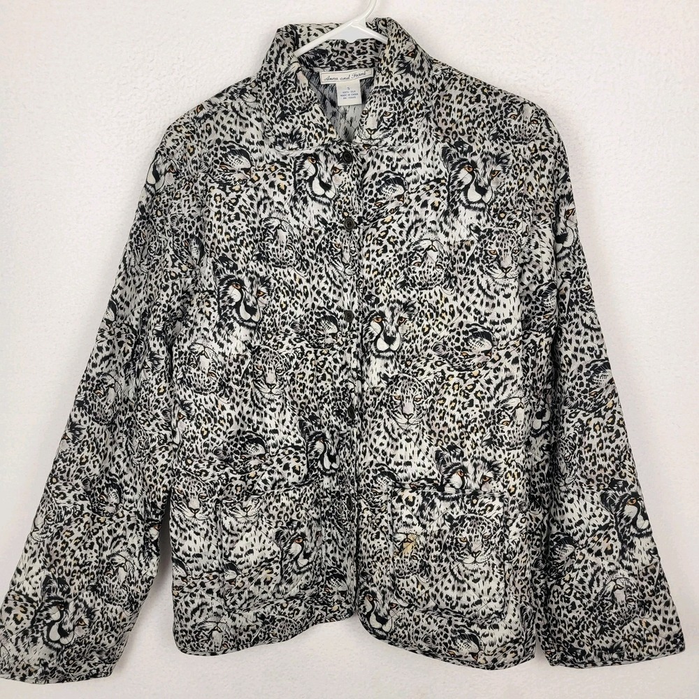 Anna and Frank Silk Quilted‎ Leopard Print Jacket Women's S